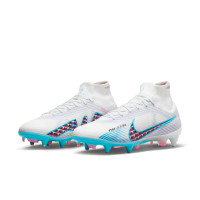 Nike Zoom Mercurial Superfly 9 Elite Iron Stud Football Shoes (SG) Anti-Clog White Blue Pink