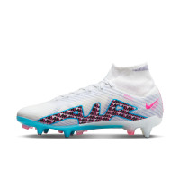 Nike Zoom Mercurial Superfly 9 Elite Iron Stud Football Shoes (SG) Anti-Clog White Blue Pink