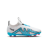 Nike Zoom Mercurial Vapor 15 Academy Laceless Grass/Artificial Grass Football Shoes (MG) Kids White Bright Blue Hot Pink