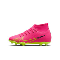 Nike Mercurial Superfly 9 Club Grass/Artificial Grass Football Shoes (MG) Kids Pink Yellow Black