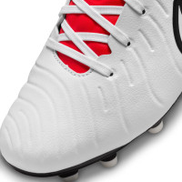 Nike Tiempo Legend Academy 10 Grass/Artificial Grass Football Shoes (MG) Kids White Black Bright Red