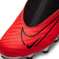 Nike Phantom GX DF Academy Gras / Kunstgras Voetbalschoenen (MG) Kids Zwart Felrood Wit