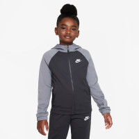 Nike Sportswear Trainingspak Poly Full-Zip Hooded Kids Zwart Grijs Wit