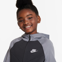 Nike Sportswear Trainingspak Poly Full-Zip Hooded Kids Zwart Grijs Wit
