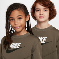 Nike Sportswear Big Logo Crew Kids Tracksuit Olive Green White