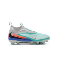 Nike Phantom 6 High Academy Grass/Artificial Grass Football Boots (MG) Kids Silver Turquoise Orange Blue