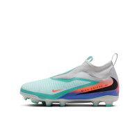Nike Phantom 6 High Academy Grass/Artificial Grass Football Boots (MG) Kids Silver Turquoise Orange Blue