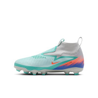 Nike Phantom 6 High Academy Grass/Artificial Grass Football Boots (MG) Kids Silver Turquoise Orange Blue