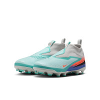 Nike Phantom 6 High Academy Grass/Artificial Grass Football Boots (MG) Kids Silver Turquoise Orange Blue
