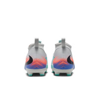 Nike Phantom 6 High Academy Grass/Artificial Grass Football Boots (MG) Kids Silver Turquoise Orange Blue