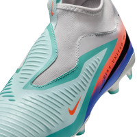 Nike Phantom 6 High Academy Grass/Artificial Grass Football Boots (MG) Kids Silver Turquoise Orange Blue