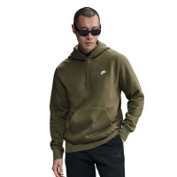 Nike Club Fleece Sportswear Hoodie Olijfgroen Wit