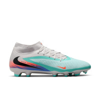 Nike Phantom 6 High Academy Gras / Kunstgras Voetbalschoenen (MG) Zilver Turquoise Oranje Blauw