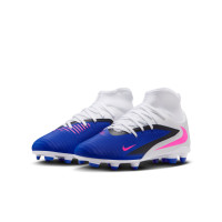 Nike Phantom 6 Club High Gras / Kunstgras Voetbalschoenen (MG) Kids Blauw Wit Felroze