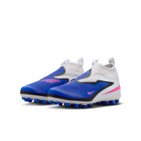 Nike Phantom 6 Academy High Gras / Kunstgras Voetbalschoenen (MG) Kids Blauw Wit Felroze