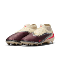Nike Phantom 6 High Academy Gras / Kunstgras Voetbalschoenen (MG) Gebroken Wit Bordeauxrood Rood