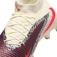 Nike Phantom 6 High Academy Gras / Kunstgras Voetbalschoenen (MG) Gebroken Wit Bordeauxrood Rood