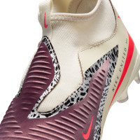 Nike Phantom 6 Academy High Grass/Artificial Grass Football Boots (MG) Kids Off White Burgundy Red