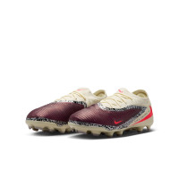Nike Phantom 6 Pro Low Gras / Kunstgras Voetbalschoenen (MG) Kids Gebroken Wit Bordeauxrood Rood