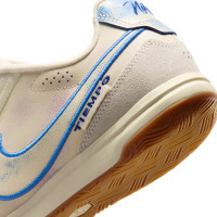 Nike Tiempo Straatvoetbalschoenen Streetgato Gebroken Wit Blauw Donkerblauw Roze