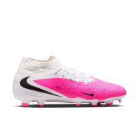 Nike Phantom 6 Academy High (MG) Gras / Kunstgras Voetbalschoenen Wit Felroze Zwart