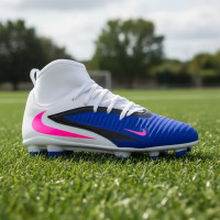 Nike Phantom 6 Club High Gras / Kunstgras Voetbalschoenen (MG) Kids Blauw Wit Felroze