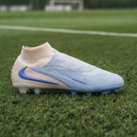 Nike Phantom 6 High Elite LV8 Gras Voetbalschoenen (FG) Gebroken Wit Lichtblauw Blauw
