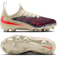 Nike Phantom 6 Academy Low Gras / Kunstgras Voetbalschoenen (MG) Kids Gebroken Wit Bordeauxrood Rood